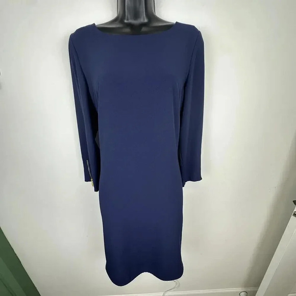 Laundry NWOT Navy 3/4 Sleeve Midi Shift Dress SIZE 8 - Picture 7 of 9